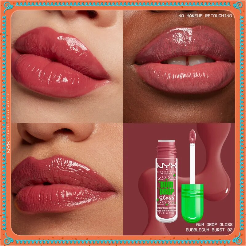 NYX Professional Makeup Gingerbaddie Land Gum Drop lesk na rty odstín 02 Bubblegum Burst 1 ks
