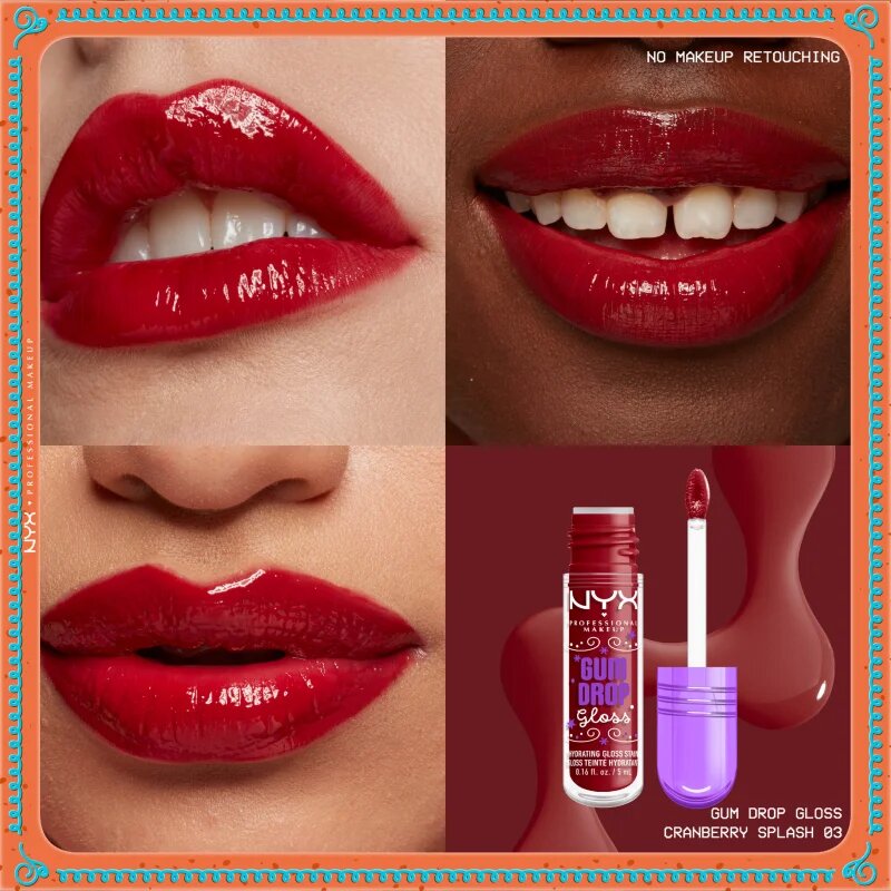 NYX Professional Makeup Gingerbaddie Land Gum Drop lesk na rty odstín 03 Cranberry Splash 1 ks