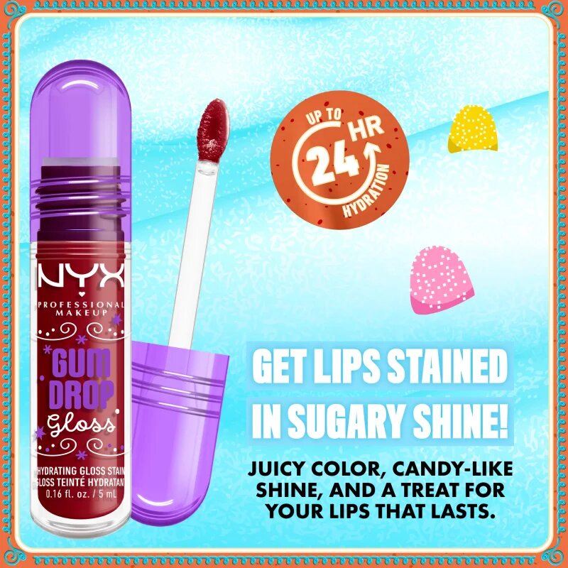 NYX Professional Makeup Gingerbaddie Land Gum Drop lesk na rty odstín 03 Cranberry Splash 1 ks