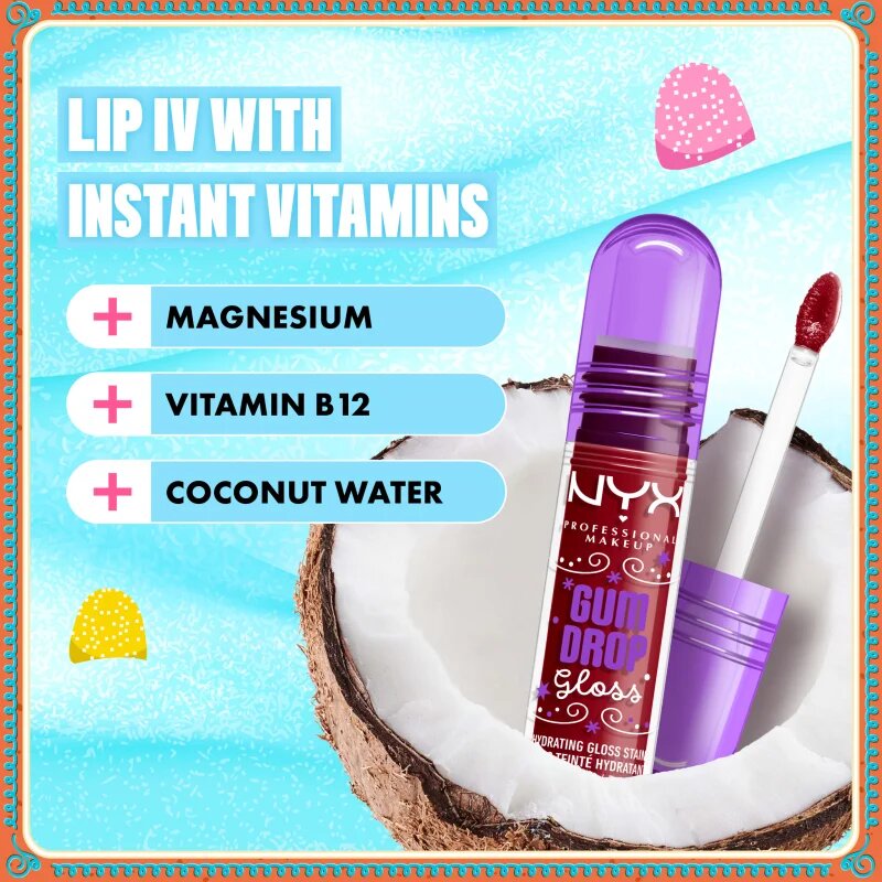 NYX Professional Makeup Gingerbaddie Land Gum Drop lesk na rty odstín 03 Cranberry Splash 1 ks