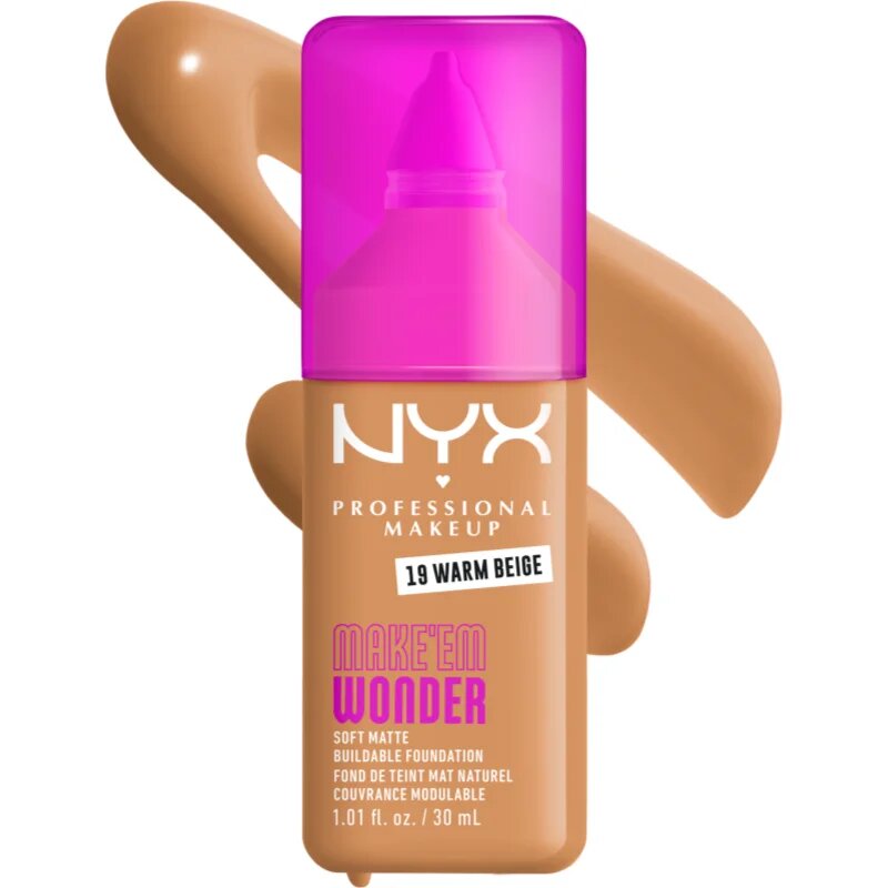 NYX Professional Makeup Make ‘Em Wonder lehký matující make-up odstín 19 Warm Beige 30 ml