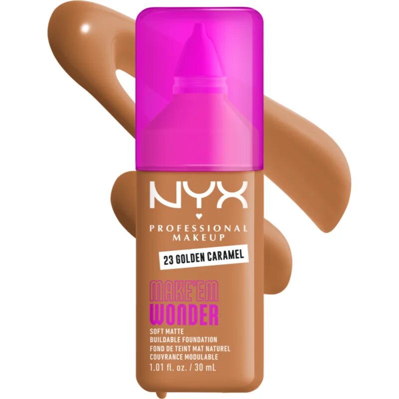 NYX Professional Makeup Make ‘Em Wonder lehký matující make-up odstín 23 Golden Caramel 30 ml