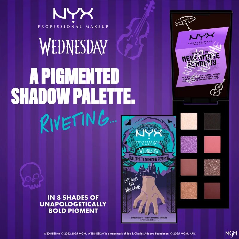 NYX Professional Makeup Wednesday The Nevermore Academy Palette paleta očních stínů 8 barev 8x1 g