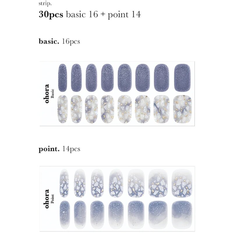 OHORA Semi Cured Gel Nail Strips N Gleam Blue nálepky na nehty odstín ND-079-J 1 ks