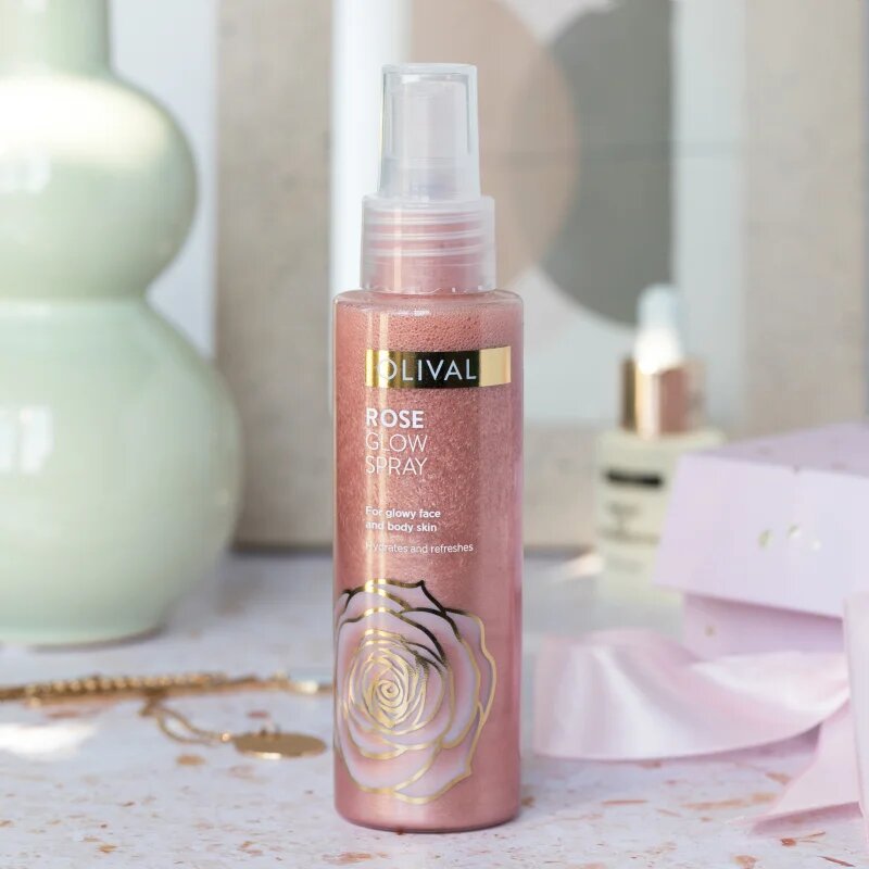 Olival Rose Glow rozjasňující sprej na obličej a tělo se třpytkami 100 ml