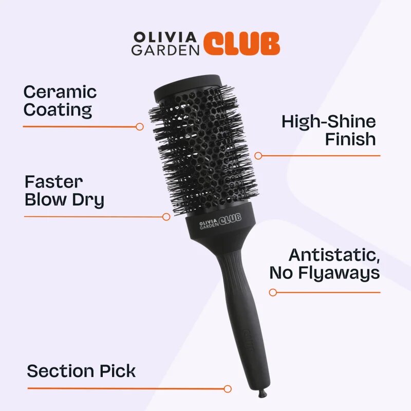 Olivia Garden Club The Glow Blowout Ceramic Round Brush Black kulatý kartáč na vlasy 1 ks