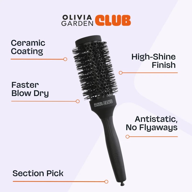 Olivia Garden Club The Glow Blowout Ceramic Round Brush Black kulatý kartáč na vlasy M 1 ks