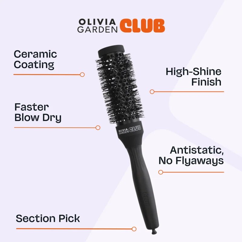 Olivia Garden Club The Glow Blowout Ceramic Round Brush Black kulatý kartáč na vlasy S 1 ks