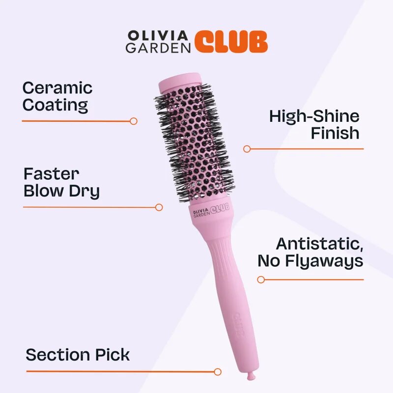 Olivia Garden Club The Glow Blowout Ceramic Round Brush Pink kulatý kartáč na vlasy S 1 ks