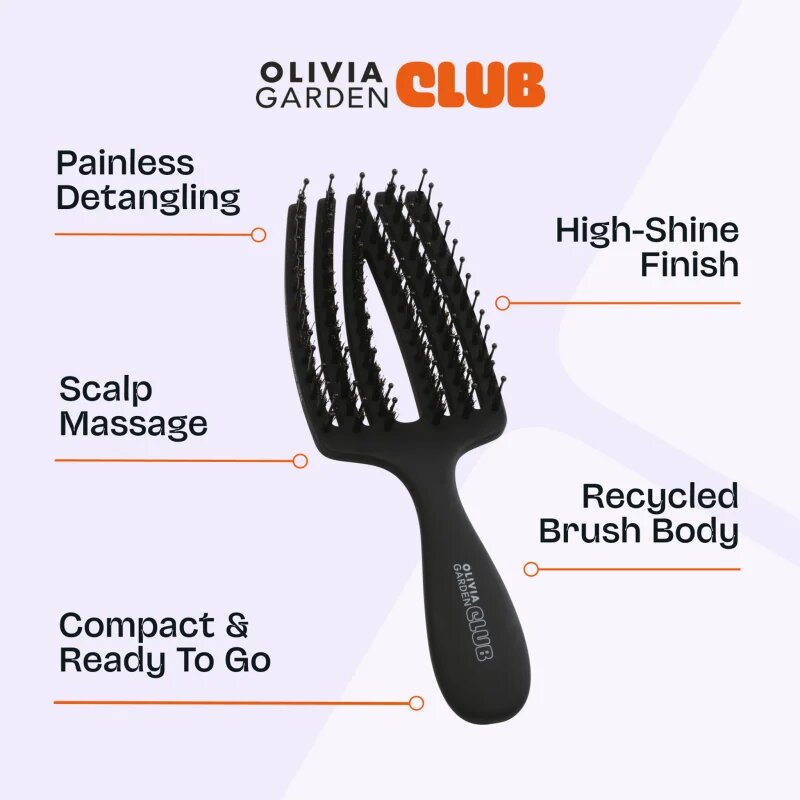Olivia Garden Club The Nomad Detangling&Shine Fingerbrush​ plochý kartáč na vlasy Black 1 ks
