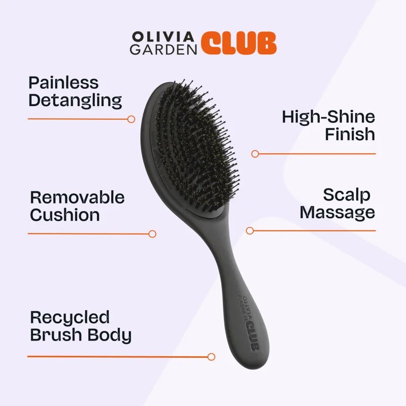 Olivia Garden Club The Reset Detangling&Shine Hairbrush plochý kartáč s pouzdrem Black 1 ks