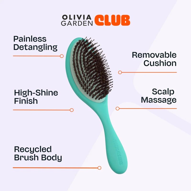 Olivia Garden Club The Reset Detangling&Shine Hairbrush plochý kartáč s pouzdrem Mint 1 ks