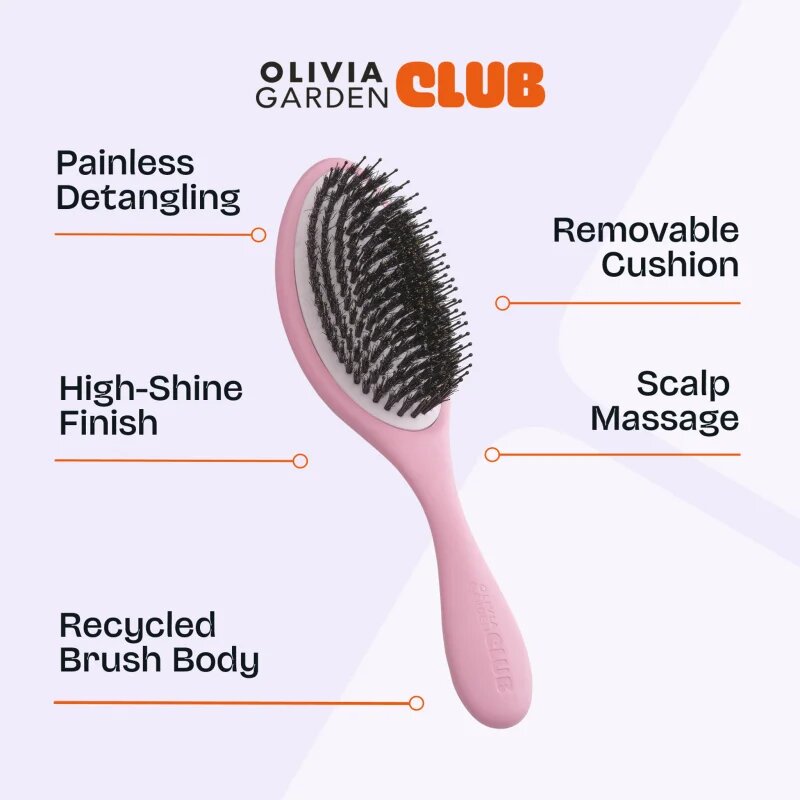 Olivia Garden Club The Reset Detangling&Shine Hairbrush plochý kartáč s pouzdrem Pink 1 ks