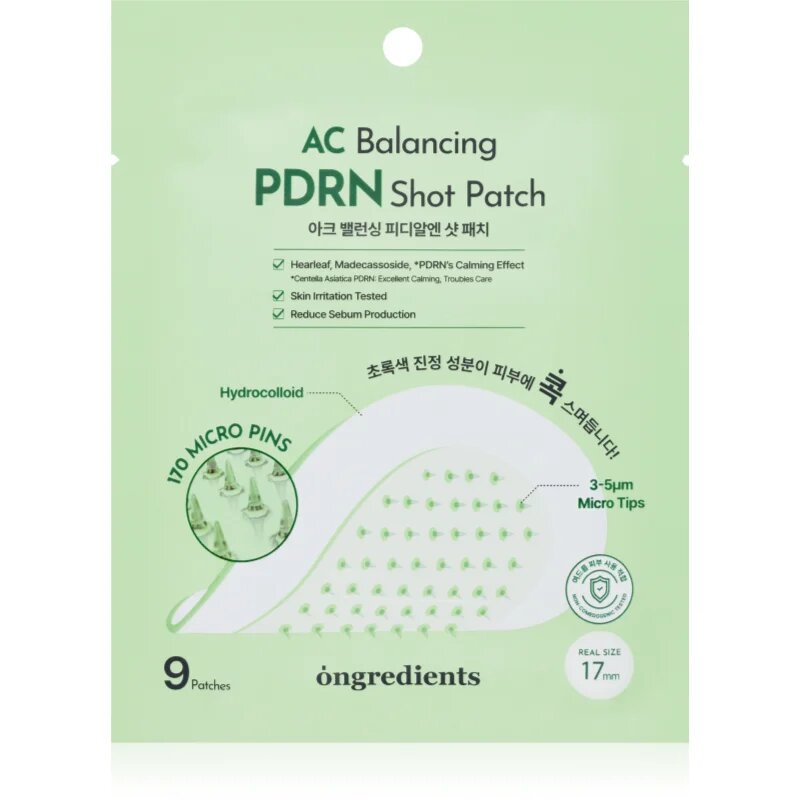 Ongredients AC Balancing PDRN Shot Patch náplasti na problematickou pleť se zklidňujícím účinkem 9 ks