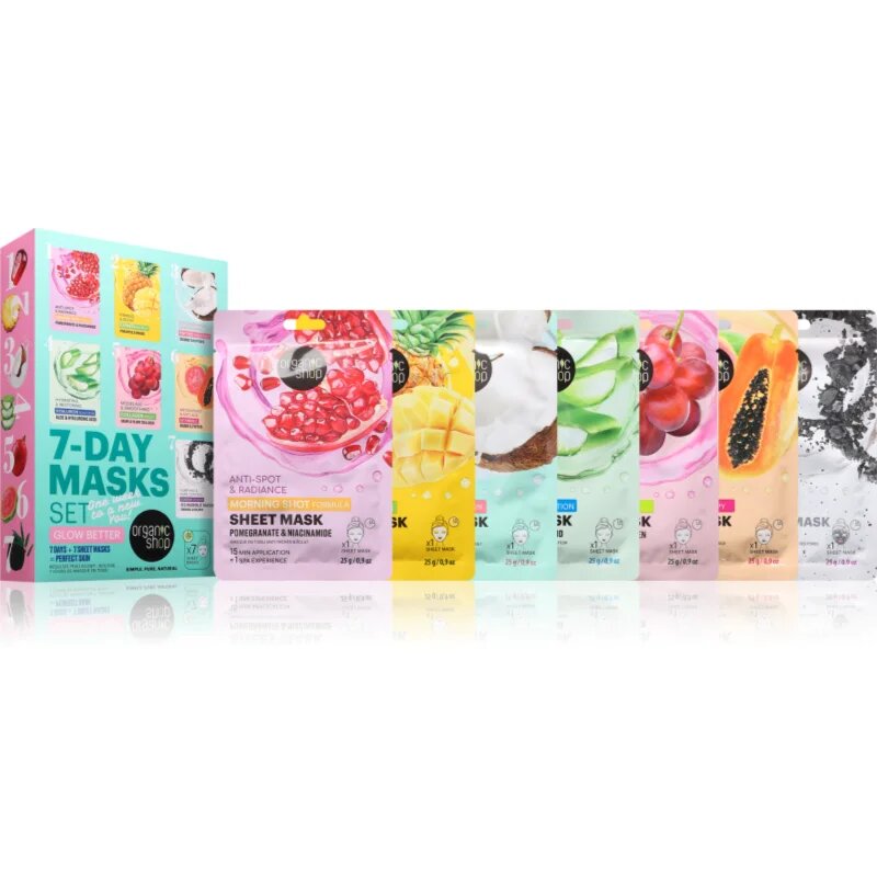 Organic Shop 7-Day Masks Set Glow Better sada plátýnkových masek