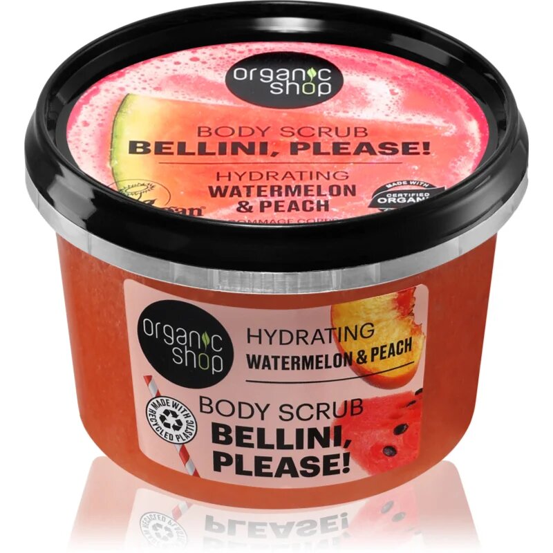 Organic Shop Bellini please! hydratační tělový peeling vůně vodní meloun & broskev 250 ml