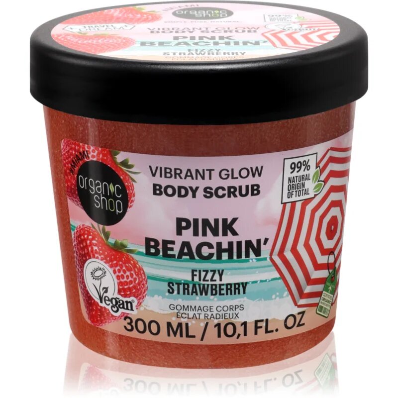Organic Shop Body Scrub Pink Beachin' rozjasňující tělový peeling vůně Fizzy Strawberry 300 ml