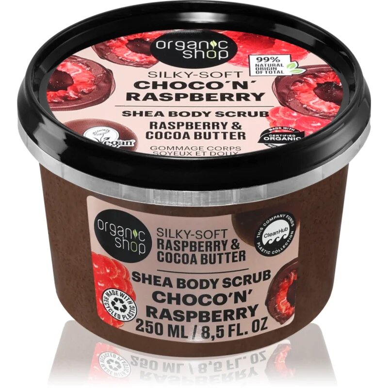 Organic Shop Choco'n'Raspberry jemný tělový peeling s bambuckým máslem 250 ml