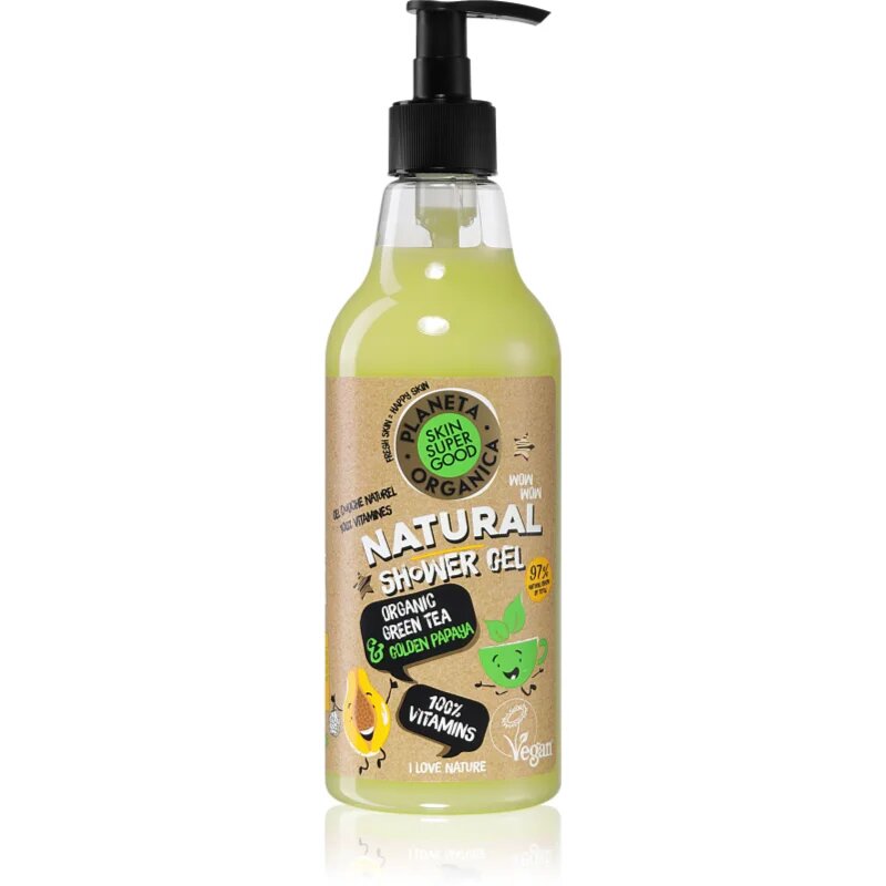 Organic Shop Skin Super Good Organic Green Tea & Golden Papaya přírodní sprchový gel s vitamíny 500 ml
