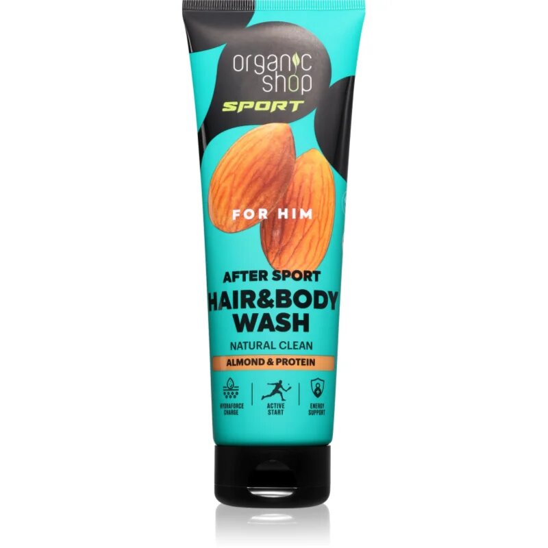 Organic Shop Sport Almond & Protein sprchový gel na tělo a vlasy pro muže 200 ml