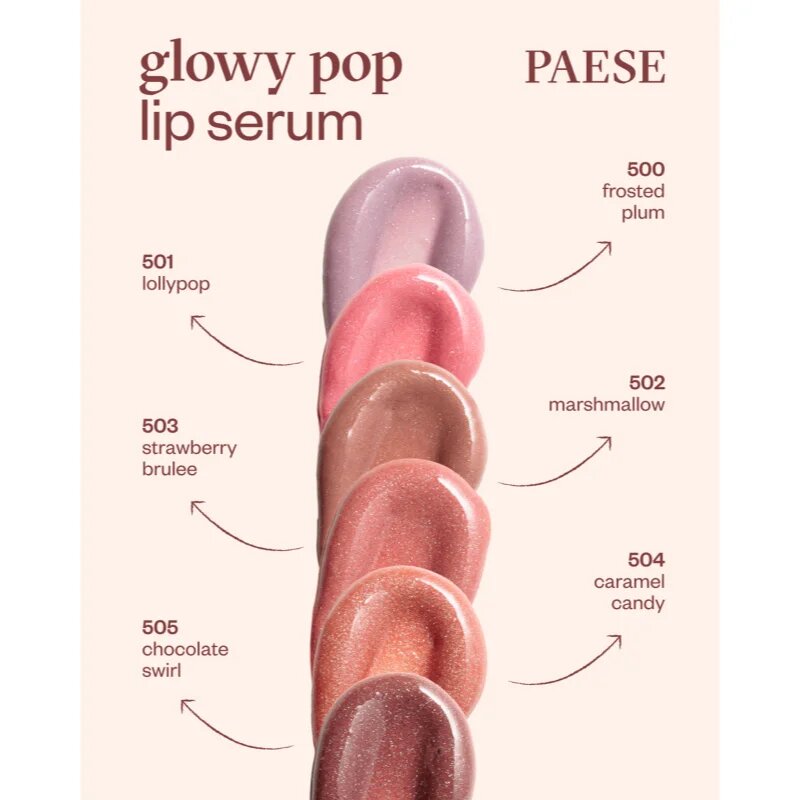 Paese Glowy Pop Lip Serum pečující lesk na rty s vyživujícím účinkem odstín 500 Frosted Plum 2.2 g