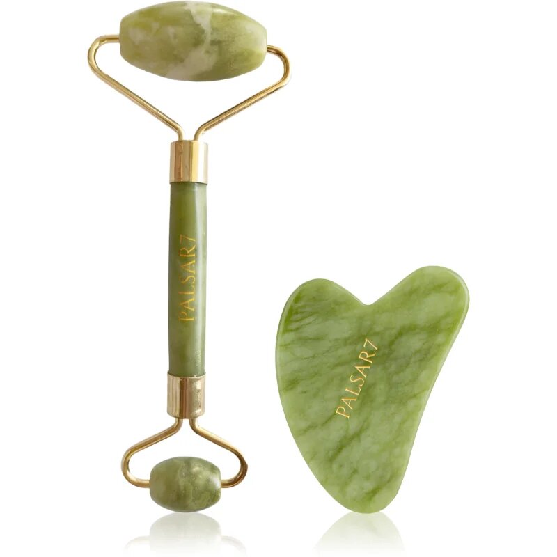 PALSAR7 Massage Roller and Guasha Green Xiuyan Jade masážní váleček na obličej a masážní pomůcka