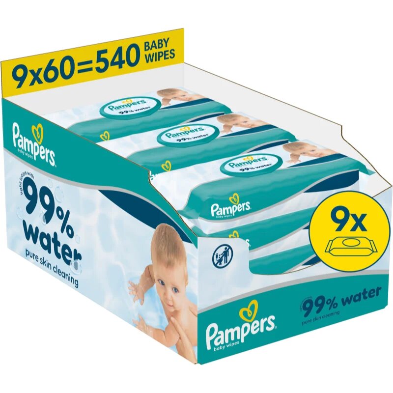 Pampers 99% Water Baby Wipes vlhčené čisticí ubrousky pro děti 9x60 ks