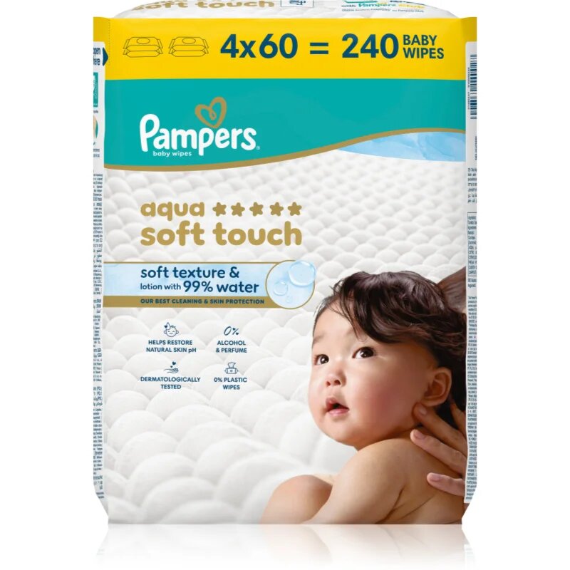 Pampers Aqua Soft Touch vlhčené čisticí ubrousky pro děti 4x60 ks
