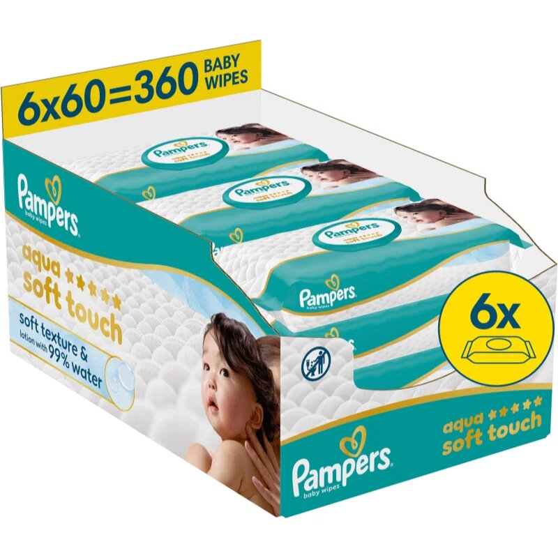 Pampers Aqua Soft Touch vlhčené čisticí ubrousky pro děti 6x60 ks