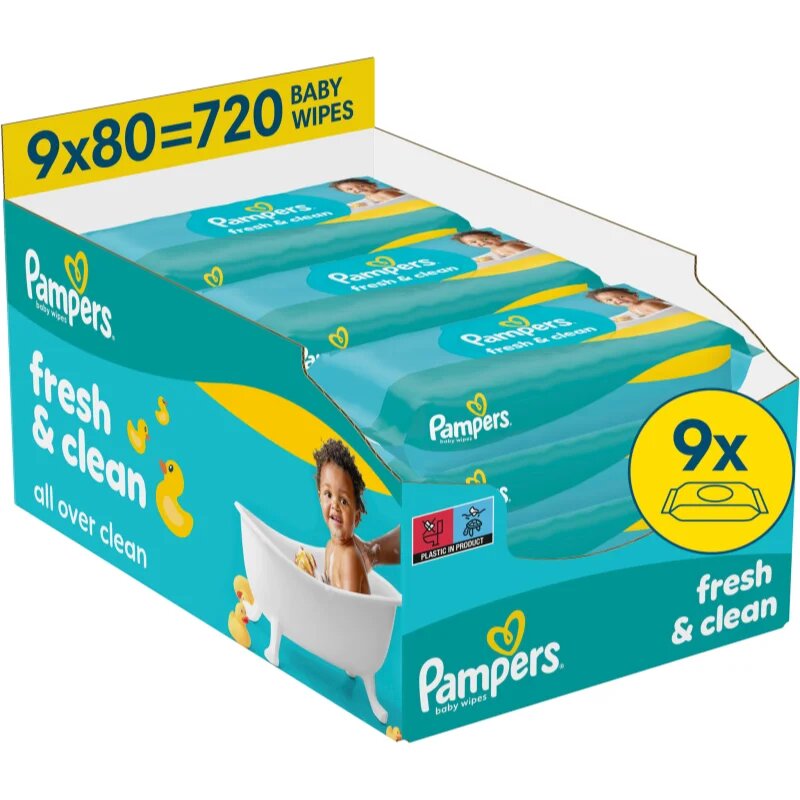 Pampers Fresh & Clean vlhčené čisticí ubrousky pro děti 9x80 ks