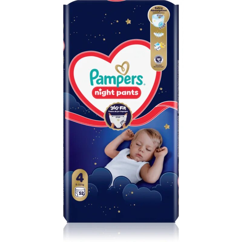 Pampers Night Pants Size 4 jednorázové plenkové kalhotky na noc 9-15 kg 52 ks