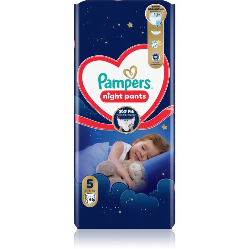 Pampers Night Pants Size 5 jednorázové plenkové kalhotky na noc 11-17 kg 46 ks