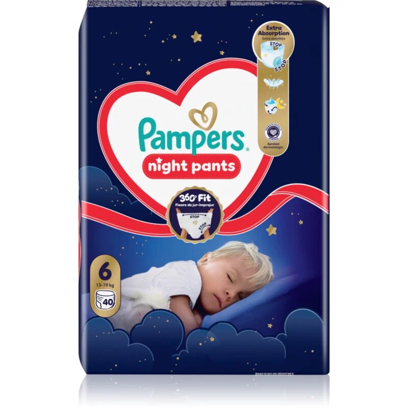 Pampers Night Pants Size 6 jednorázové plenkové kalhotky na noc 40 ks