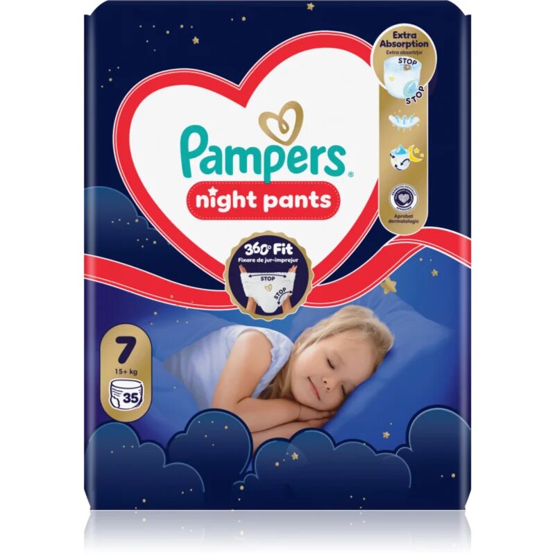 Pampers Night Pants Size 7 jednorázové plenkové kalhotky na noc 15+ kg 35 ks