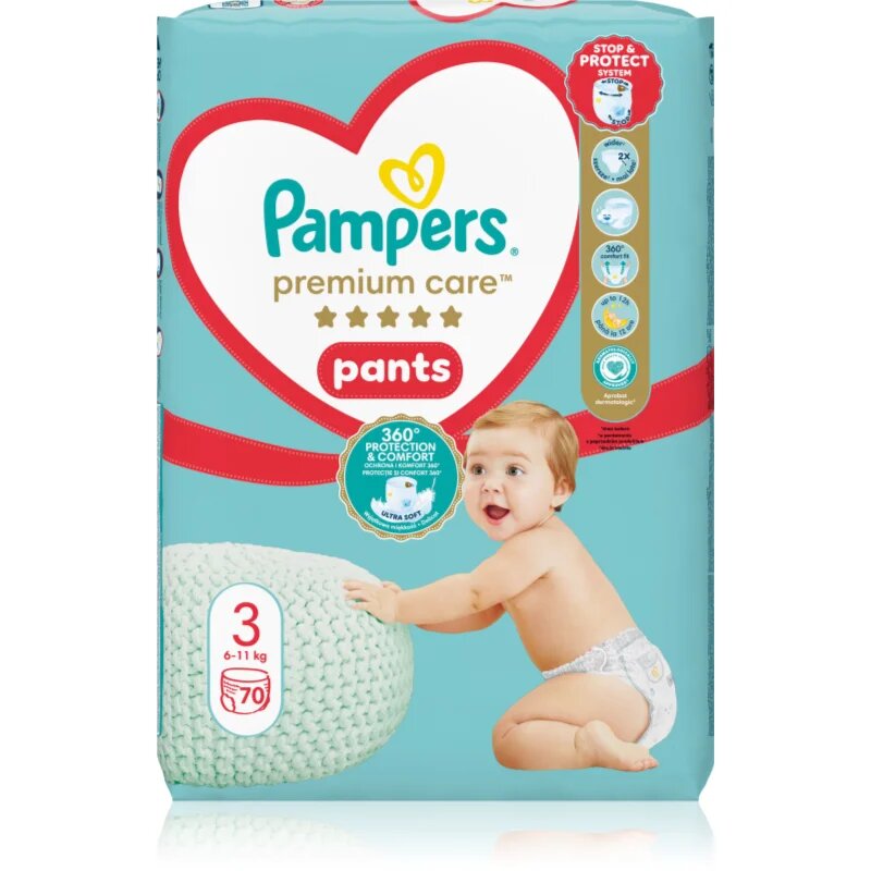 Pampers Premium Care Pants Size 3 jednorázové plenkové kalhotky 6-11 kg 70 ks