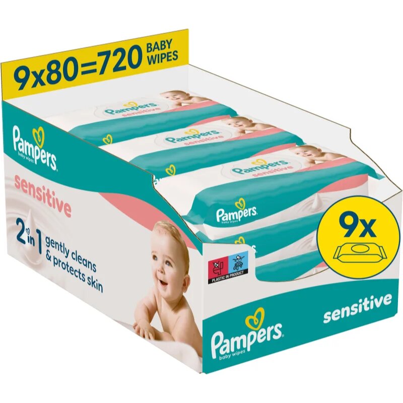Pampers Sensitive Baby Wipes vlhčené čisticí ubrousky pro děti 9x80 ks