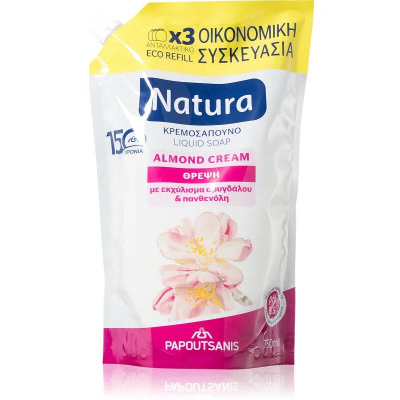 PAPOUTSANIS Natura Almond Cream tekuté mýdlo – náhradní náplň 750 ml