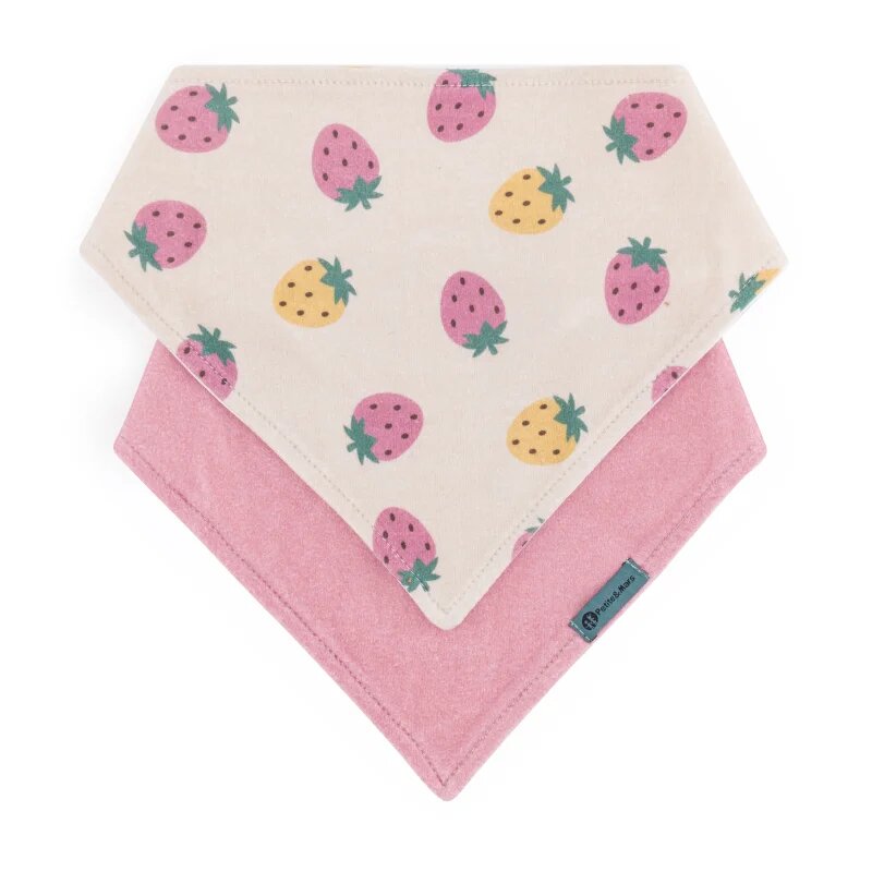 Petite&Mars Bandana Luke 3m+ bryndák Beige Strawberies&Dusty Rose 2 ks