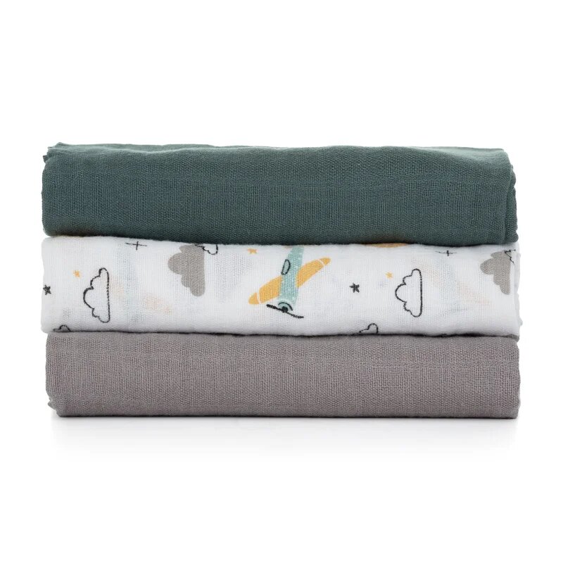 Petite&Mars Moussy látkové pleny Grey Planes 68 x 68 cm 3 ks