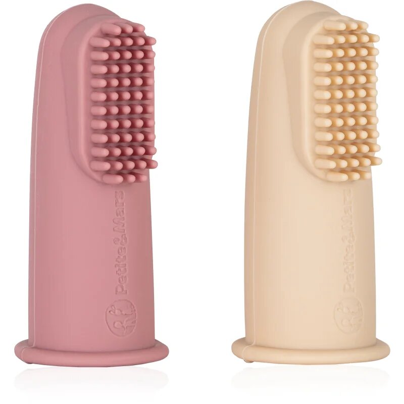 Petite&Mars Take&Match 0m+ dětský zubní kartáček na prst s pouzdrem Rose&Sand 2 ks