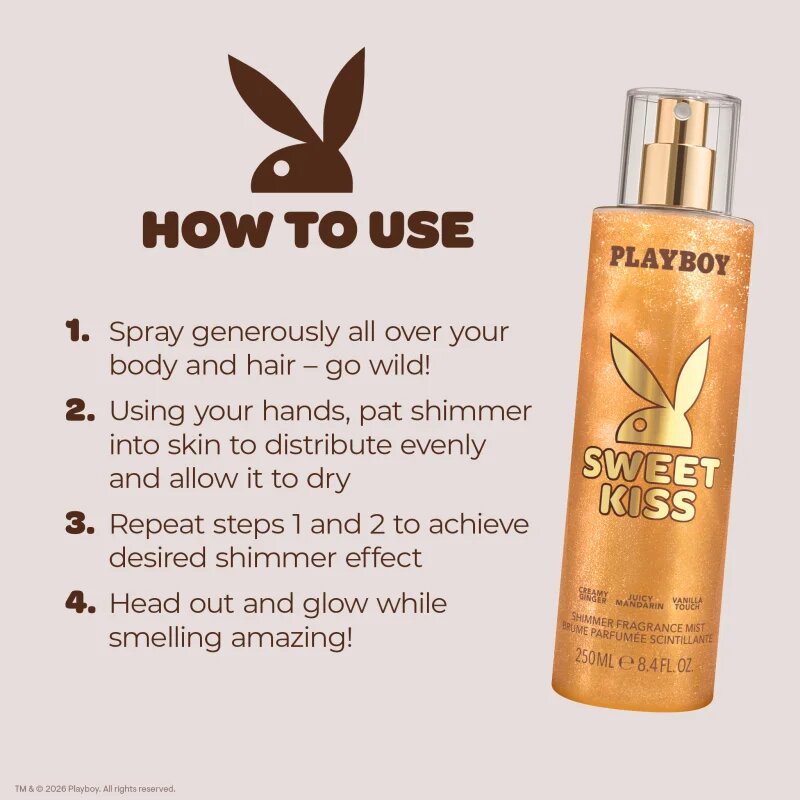 Playboy Sweet Kiss tělový sprej se třpytkami pro ženy 250 ml
