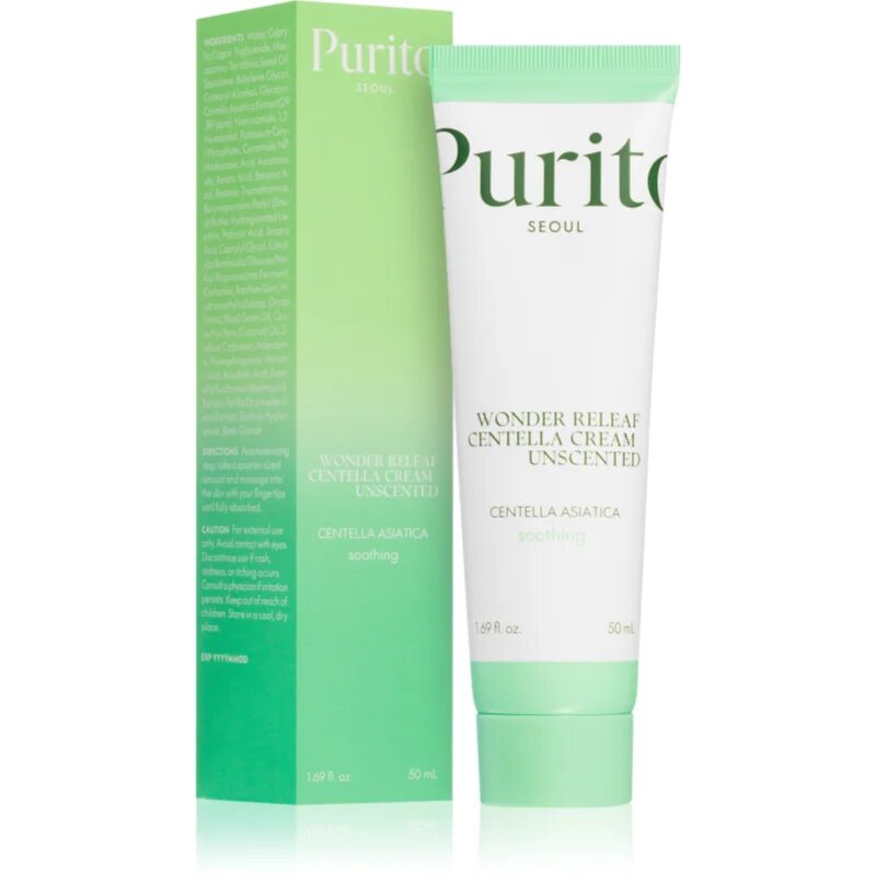 Purito Wonder Releaf Centella Cream Unscented regenerační krém pro zklidnění pleti 50 ml