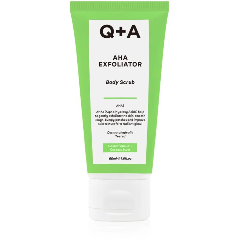 Q+A AHA Exfoliator tělový peeling s AHA kyselinami vůně Golden Vanilla + Coconut 50 ml