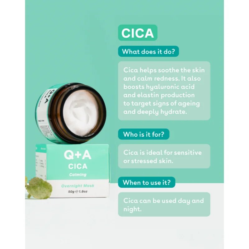 Q+A Cica osvěžující a zklidňující maska na noc 50 g
