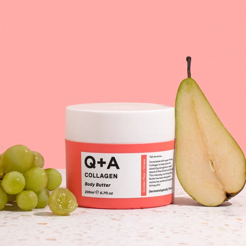 Q+A Collagen tělové máslo s vyživujícím účinkem vůně Golden Pear + Grape 200 ml