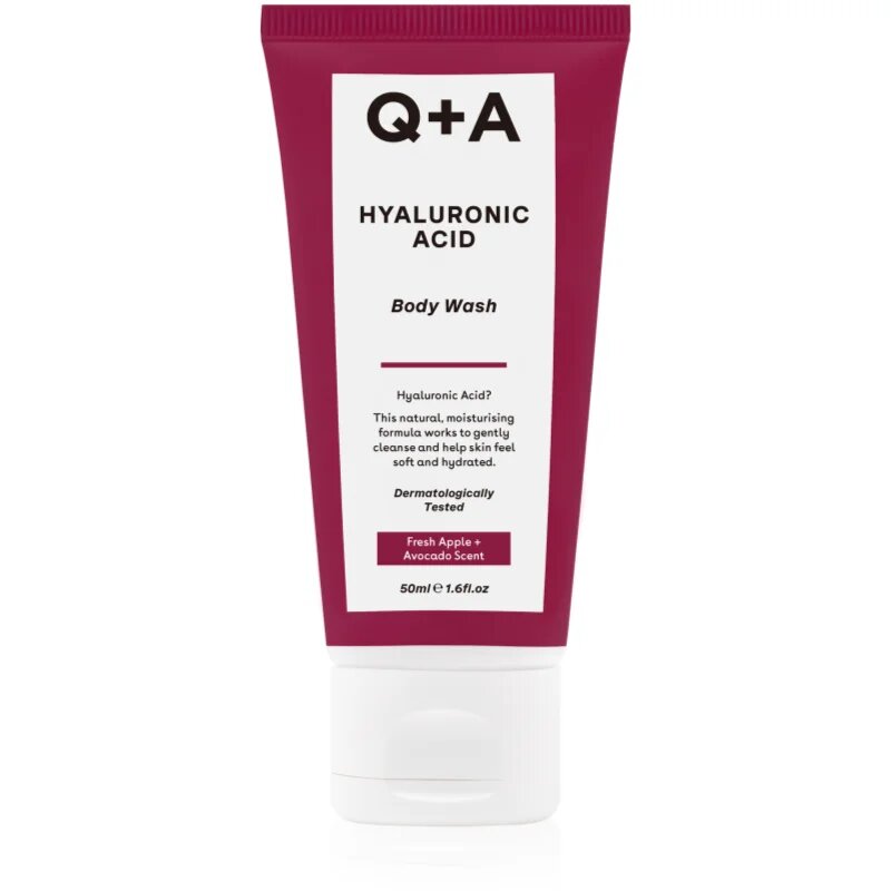 Q+A Hyaluronic Acid hydratační sprchový gel s kyselinou hyaluronovou vůně Fresh Apple + Avocado 50 ml
