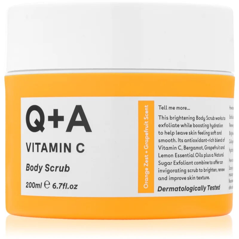 Q+A Vitamin C rozjasňující tělový peeling vůně Orange Zest + Grapefruit 200 ml