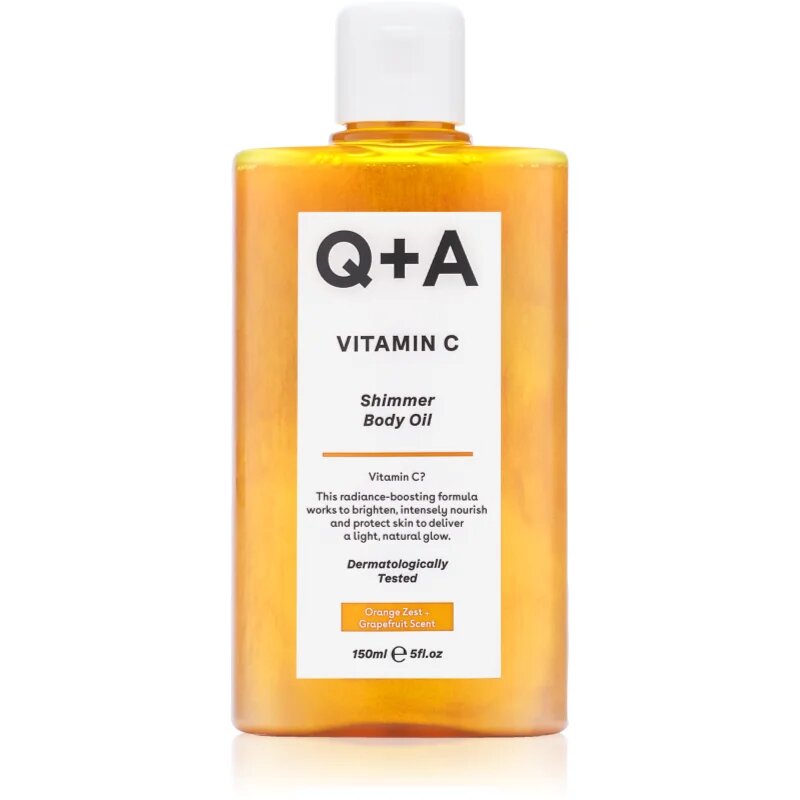 Q+A Vitamin C třpytivý olej na tělo vůně Orange Zest + Grapefruit 150 ml
