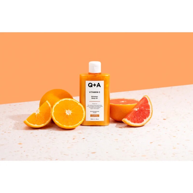 Q+A Vitamin C třpytivý olej na tělo vůně Orange Zest + Grapefruit 150 ml