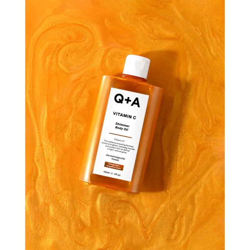 Q+A Vitamin C třpytivý olej na tělo vůně Orange Zest + Grapefruit 150 ml
